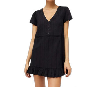 Urban Outfitters Women's Black Eyelet Pleated SS Babydoll Mini Dress Size S